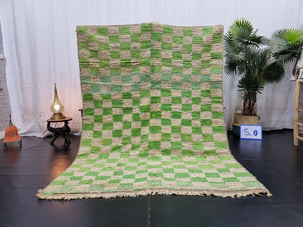 GREEN MOROCCAN RUG, Moroccan Boujaad Rug , Green Pea Boujad rug, Checker Rug, MoroccanRug, Checkereboard Rug, Berber Rug, Area Rug