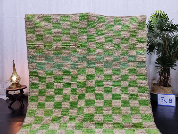 GREEN MOROCCAN RUG, Moroccan Boujaad Rug , Green Pea Boujad rug, Checker Rug, MoroccanRug, Checkereboard Rug, Berber Rug, Area Rug