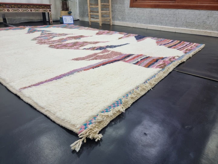 AMAZING BENIOURAIN RUG, Moroccan Handmade Rug , White And Pink Rug, Berber Wool Rug, Berber Rug, Abstract Rug,Berber Handwoven Rug