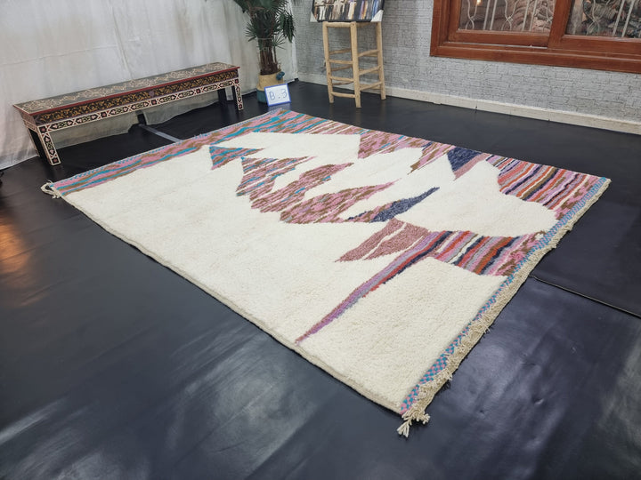 AMAZING BENIOURAIN RUG, Moroccan Handmade Rug , White And Pink Rug, Berber Wool Rug, Berber Rug, Abstract Rug,Berber Handwoven Rug