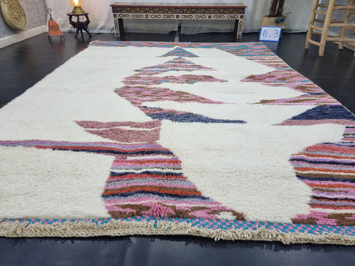 AMAZING BENIOURAIN RUG, Moroccan Handmade Rug , White And Pink Rug, Berber Wool Rug, Berber Rug, Abstract Rug,Berber Handwoven Rug