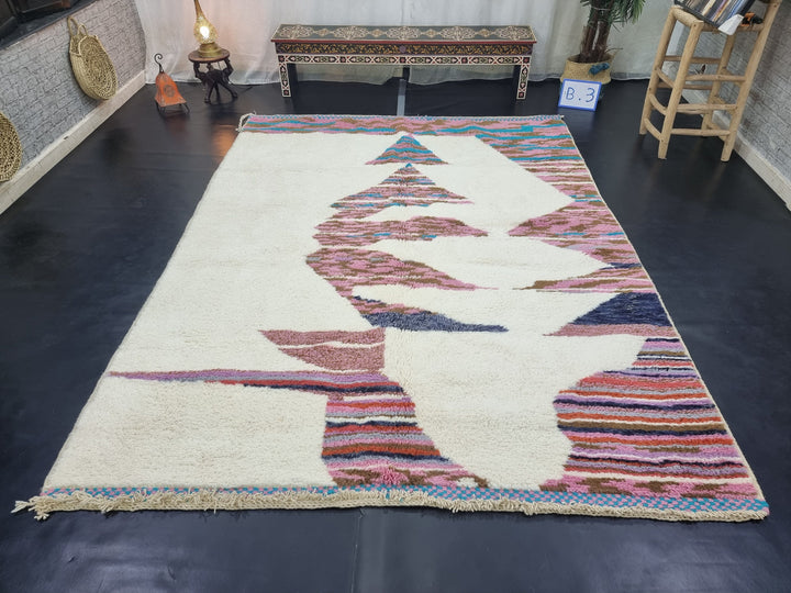 AMAZING BENIOURAIN RUG, Moroccan Handmade Rug , White And Pink Rug, Berber Wool Rug, Berber Rug, Abstract Rug,Berber Handwoven Rug