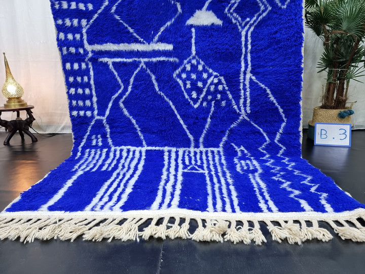 BLUE BENIOURAIN RUG, Moroccan Handmade Rug , Royal Blue Rug, Berber Wool Rug, Berber Rug, Abstract Rug,Berber Handwoven Rug, Area Rug