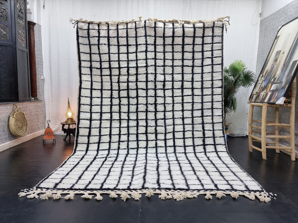 BEAUTIFUL BENIOURAIN RUG, Moroccan Handmade Rug , White And Black Rug, Berber Wool Rug, Berber Rug, Checkered Rug,Berber Handwoven Rug