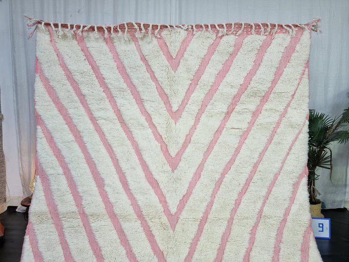 UNIQUE BENIOURAIN RUG, Moroccan Rug , Pink And White Rug, Berber Wool Rug, Berber Rug, Striped Rug, Berber Rug, Handwoven Rug, Area Rug