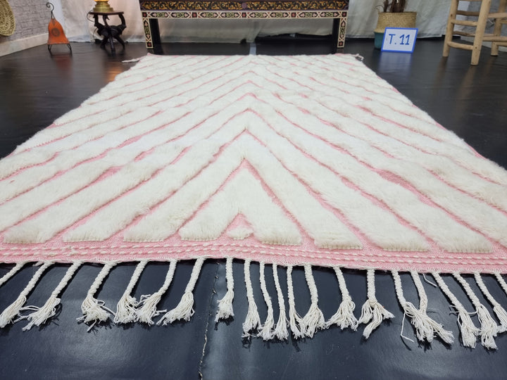 PRETTY BENIOURAIN RUG, Moroccan Handmade Rug , Light Pink And White Rug, Berber Wool Rug, Berber Rug, Striped Rug, Berber Handwoven Rug