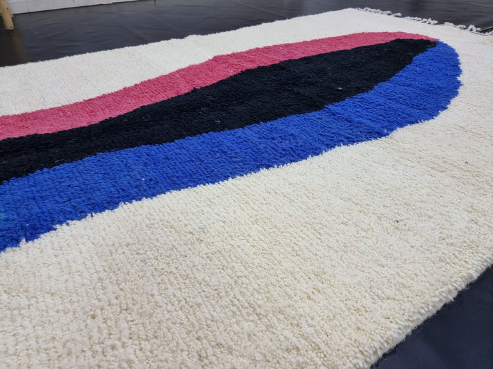 BEAUTIFUL BENIOURAIN RUG, Moroccan Handmade Rug , Blue And Pink Rug, Berber Wool Rug, Berber Rug, Abstract Rug, Berber Handwoven Rug