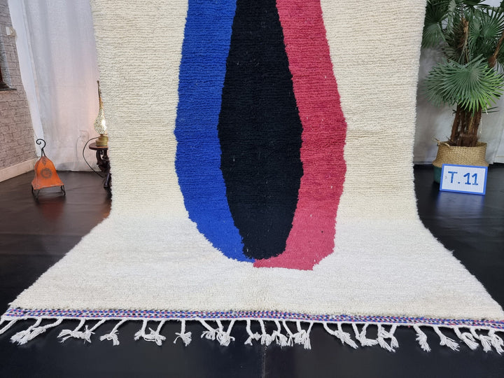 BEAUTIFUL BENIOURAIN RUG, Moroccan Handmade Rug , Blue And Pink Rug, Berber Wool Rug, Berber Rug, Abstract Rug, Berber Handwoven Rug