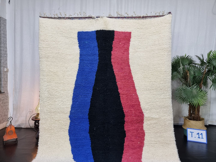 BEAUTIFUL BENIOURAIN RUG, Moroccan Handmade Rug , Blue And Pink Rug, Berber Wool Rug, Berber Rug, Abstract Rug, Berber Handwoven Rug