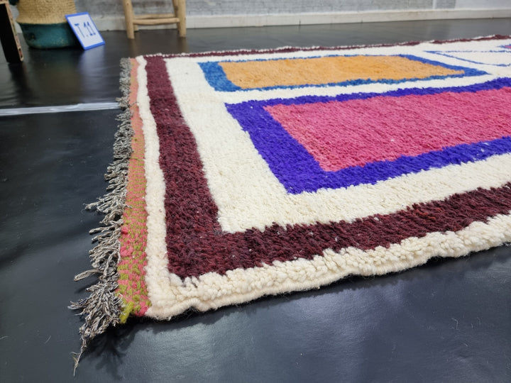 AMAZING BENIOURAIN RUG, Moroccan Handmade Rug , Dark Blue And Pink Rug, Berber Wool Rug, Berber Rug, Abstract Rug, Berber Handwoven Rug