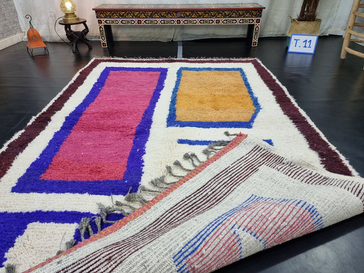 AMAZING BENIOURAIN RUG, Moroccan Handmade Rug , Dark Blue And Pink Rug, Berber Wool Rug, Berber Rug, Abstract Rug, Berber Handwoven Rug