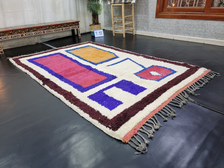 AMAZING BENIOURAIN RUG, Moroccan Handmade Rug , Dark Blue And Pink Rug, Berber Wool Rug, Berber Rug, Abstract Rug, Berber Handwoven Rug