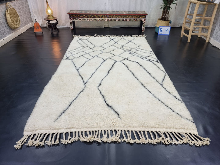 PRETTY BENIOURAIN RUG, Moroccan Handmade Rug , White And Black Rug, Abstract Rug, Berber Rug, Handmade Rug, Handwoven Wool Rug, Area Wool