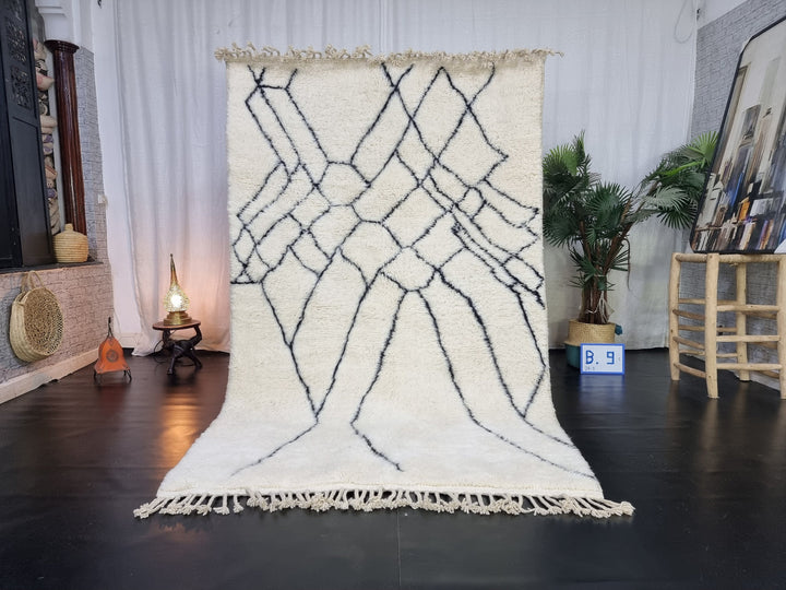 PRETTY BENIOURAIN RUG, Moroccan Handmade Rug , White And Black Rug, Abstract Rug, Berber Rug, Handmade Rug, Handwoven Wool Rug, Area Wool