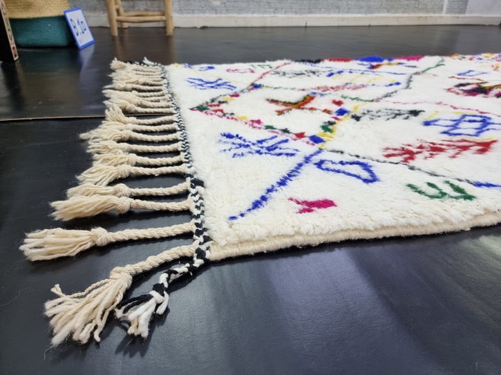 ARTISTIC BENIOURAIN RUG, Moroccan Handmade Rug , Blue And Red Rug, Geometric Rug, Berber Rug, Handmade Rug, Handwoven Rug, Area Wool Rug