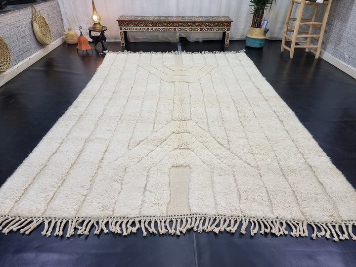 STUNNING WOOL RUG, Moroccan Handmade Wool Rug, One of kind Off White Rug For Your Living Room, Striped Tued Rug, Handwocen Area Carpet