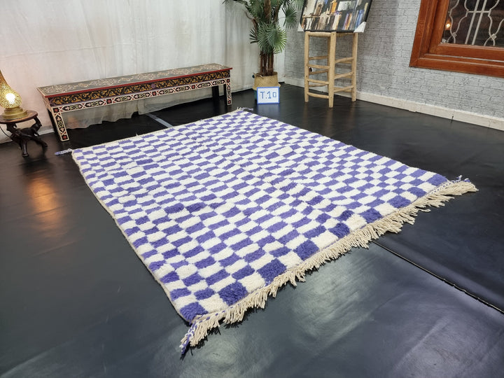 PRETTY BENIOURAIN RUG, Moroccan Handmade Rug , Eggplant Purple Rug, Berber Wool Rug, Berber Rug, Checkered Rug, Berber Rug, Handwoven Rug