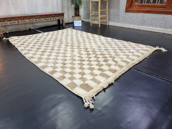 STUNNING BENIOURAIN RUG, Moroccan Handmade Rug , Beige Rug, Berber Wool Rug, Berber Rug, Checkered Rug, Berber Rug, Handwoven Rug