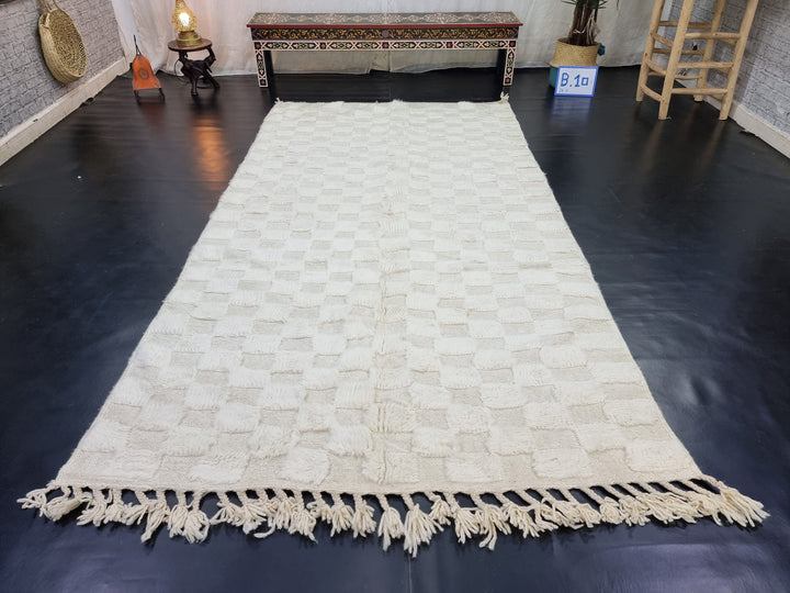 STUNNING BENIOURAIN RUG, Moroccan Handmade Rug , White Rug, Berber Wool Rug, Berber Rug, Checkered Rug, Berber Rug, Handwoven Area Rug