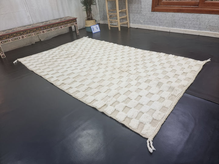 PRETTY BENIOURAIN RUG, Moroccan Wool Rug , White Rug, Handmade Rug, Handwoven Rug, Checkered Rug, Berber Rug, Area Wool Rug, Azilal Rug