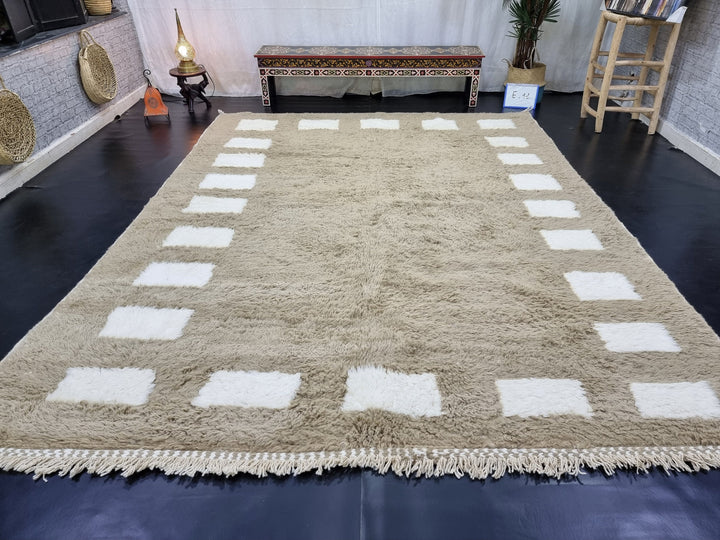 UNIQUE BENIOURAIN RUG, Moroccan Handmade Rug , Light Brown Rug, Checkered Rug, Handmade Wool Rug, Azilal Rug, Handwoven Rug, Area Rug