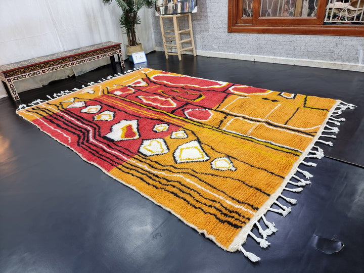 PRETTY BENIOURAIN RUG, Moroccan Handmade Rug , Orange And Red Rug, Abstract Rug, Berber Rug, Handmade Rug, Handwoven Wool Rug, Funky Rug.