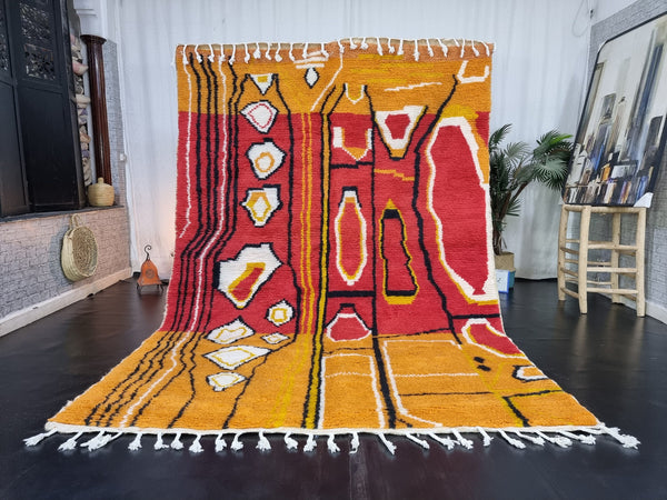 PRETTY BENIOURAIN RUG, Moroccan Handmade Rug , Orange And Red Rug, Abstract Rug, Berber Rug, Handmade Rug, Handwoven Wool Rug, Funky Rug.