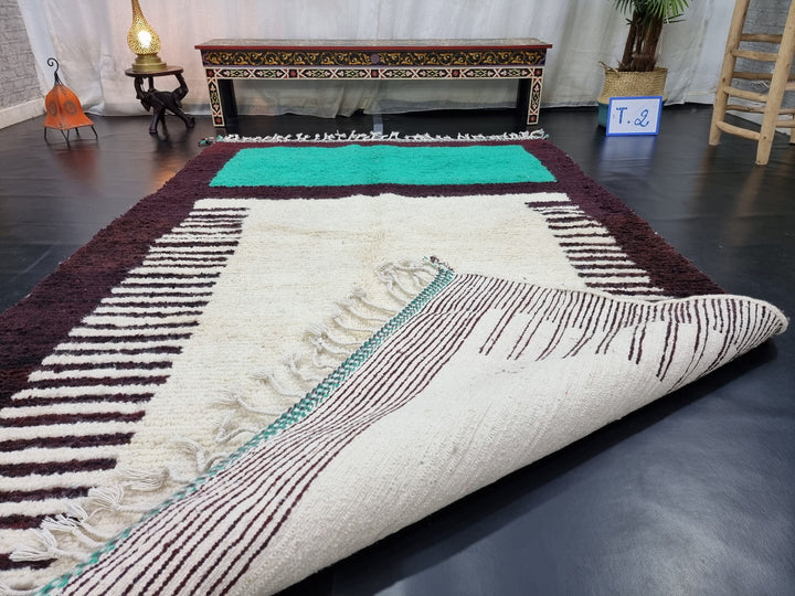 BEAUTIFUL BENIOURAIN RUG, Moroccan Handmade Rug , Turquoise Green And Brown Rug, Abstract Rug, Berber Rug, Handmade Rug, Handwoven Rug