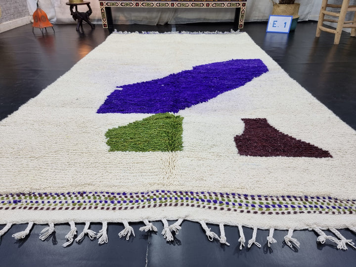 ARTISTIC BENIOURAIN RUG, Moroccan Handmade Rug , Han Purple And Basil Green Rug, Abstract Rug, Berber Rug, Handmade Rug, Handwoven Rug