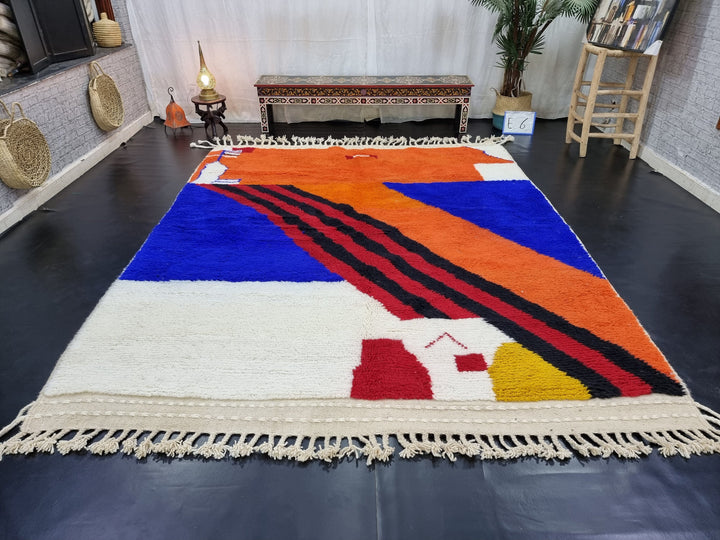 PRETTY BENIOURAIN RUG, Moroccan Handmade Rug , Orange And Blue Rug, Abstract Rug, Berber Rug, Handmade Rug, Handwoven Wool Rug, Area Wool