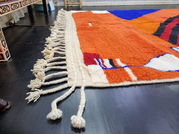 PRETTY BENIOURAIN RUG, Moroccan Handmade Rug , Orange And Blue Rug, Abstract Rug, Berber Rug, Handmade Rug, Handwoven Wool Rug, Area Wool