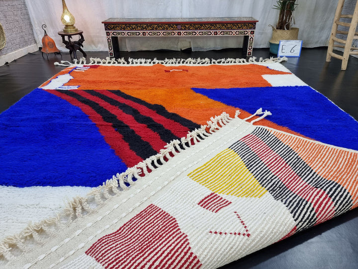 PRETTY BENIOURAIN RUG, Moroccan Handmade Rug , Orange And Blue Rug, Abstract Rug, Berber Rug, Handmade Rug, Handwoven Wool Rug, Area Wool