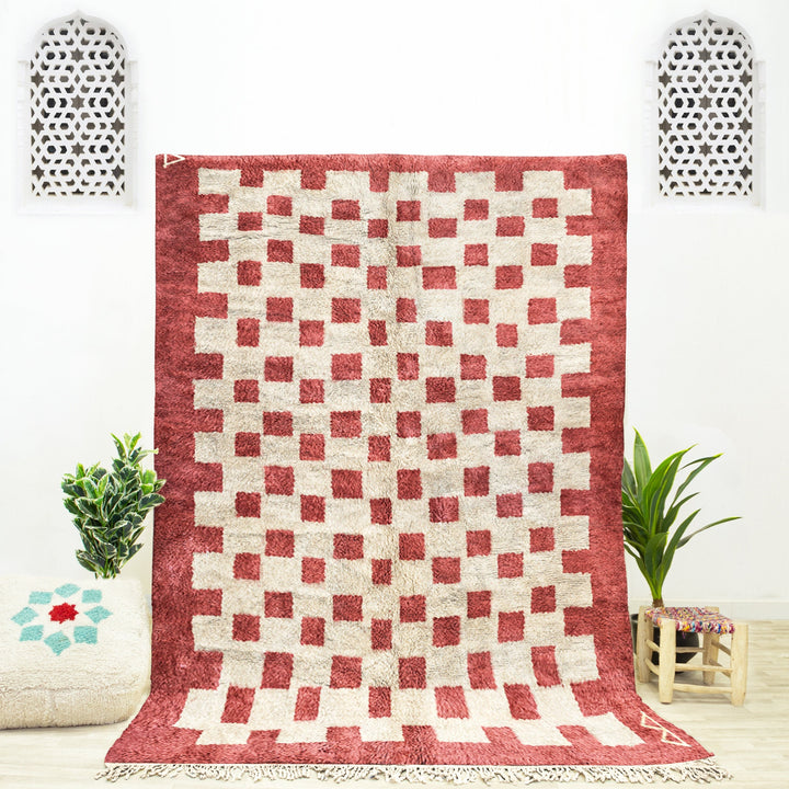 Checkered Custom  Moroccan rug  area rug  beni ourain rug  handmade rug  Red rug  area rugs  Authentic Moroccan rug  wool rug