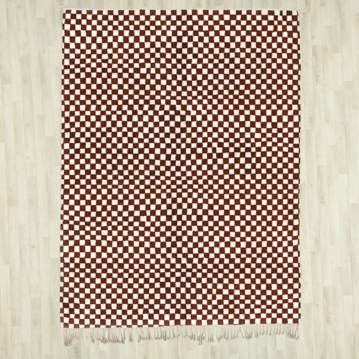 Brown and White Checkered Rug, Moroccan Rug, Shag Rug, Beni Ourain Rug, Checkerboard Rug, Area Rug , Bedroom Rug