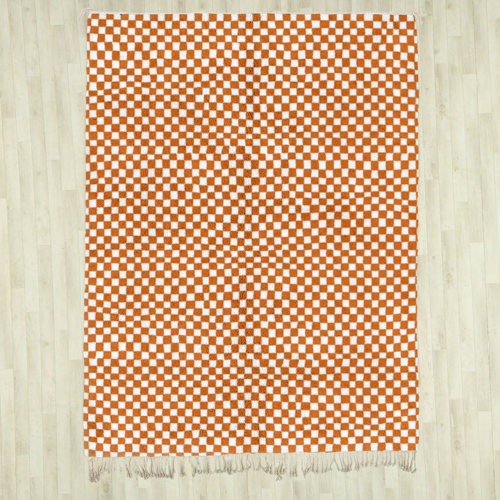 Custom Orange Area Moroccan Beni Ourain Checkered Rug for Living Room