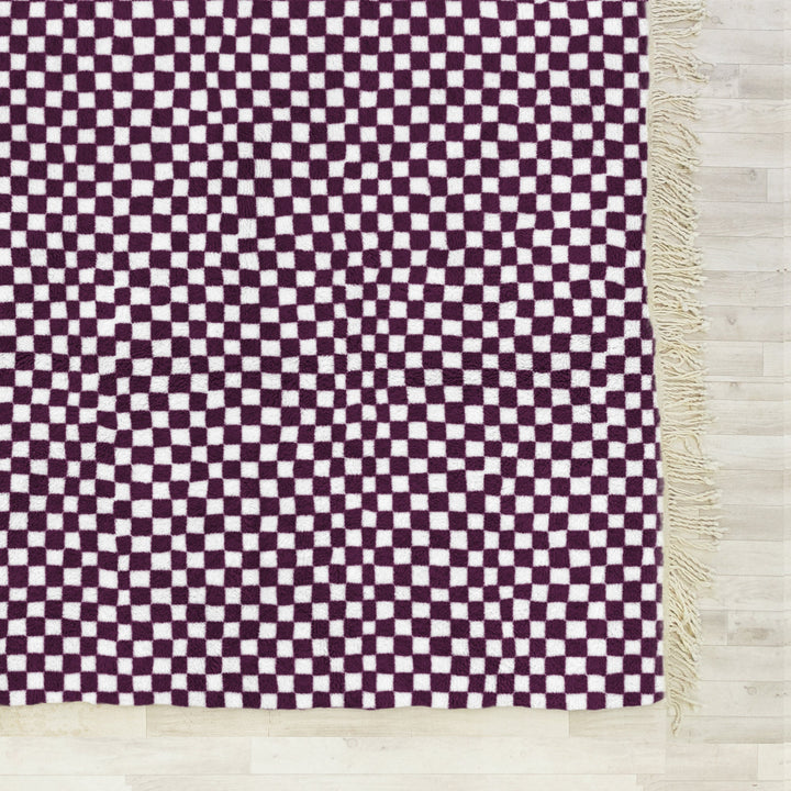 Beni ourain checkered rug  Purple and White checkered area rug for bedroom