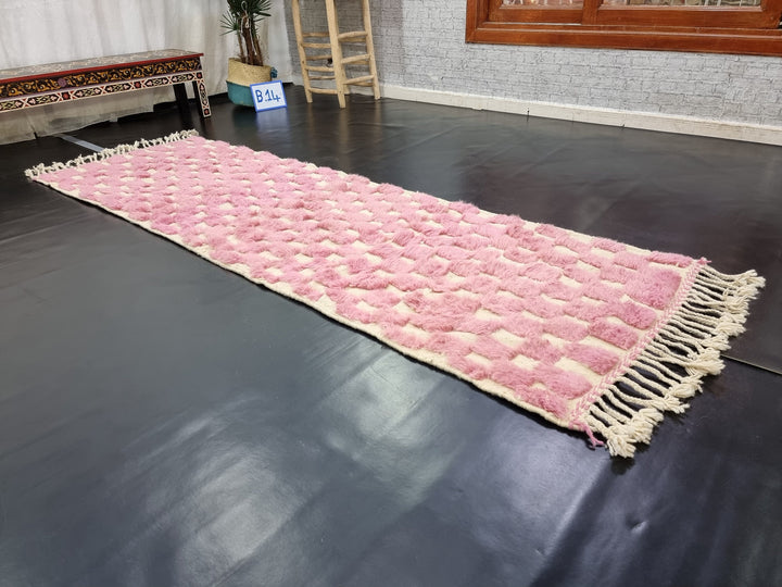 STUNNIG BENIOURAIN RUG, Moroccan Handmade Rug , Pink Rug, Berber Wool Rug, Berber Rug, Checkered Rug, Berber Rug, Handwoven Rug, Area Rug