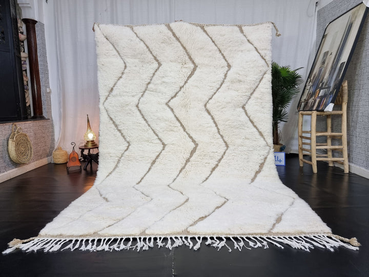 AMAZING BENIOURAIN RUG, Moroccan Handmade Rug , White And Brown Rug, Berber Wool Rug, Berber Rug, Striped Rug, Berber Rug, Handwoven Rug