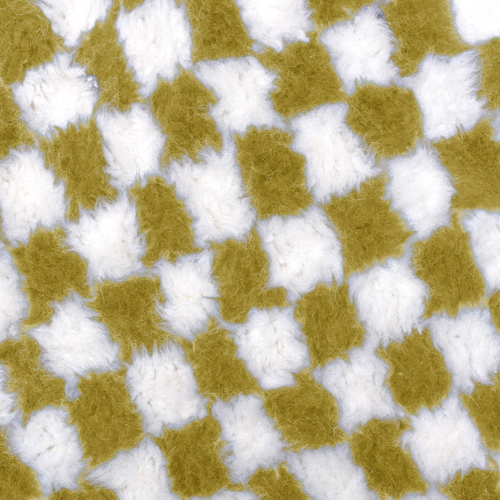 A sheepskin Beni Ourain Moroccan Yellow and White checkered rug