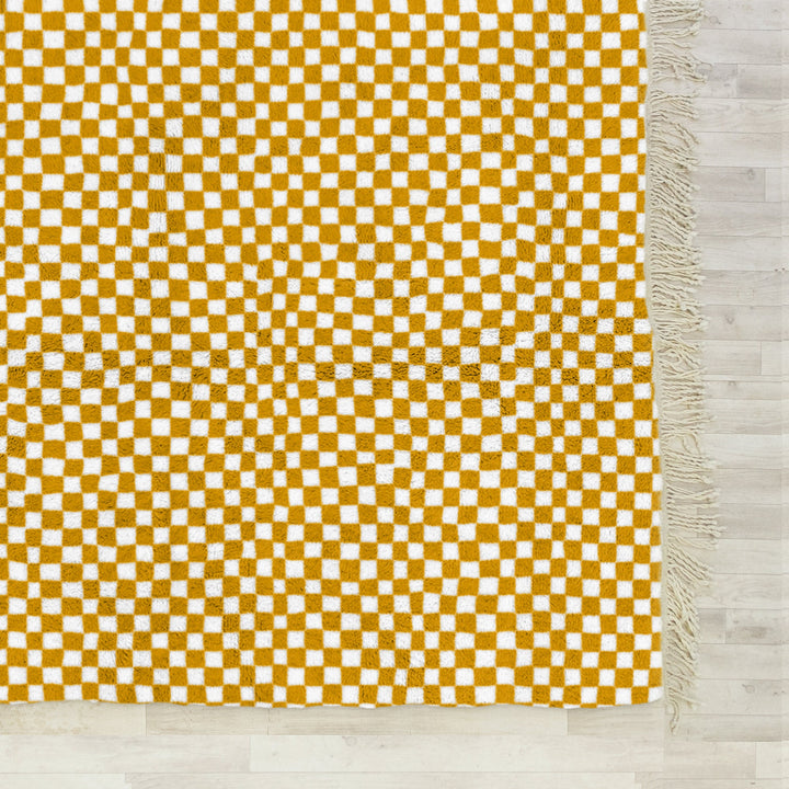 Custom Yellow Moroccan Beni Ourain checkered rug