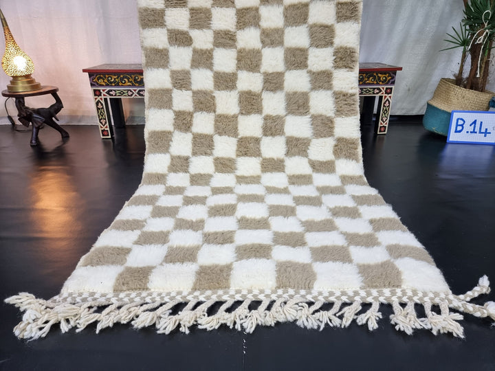 AMAZING BENIOURAIN RUG, Moroccan Handmade Rug , Beige Rug, Berber Wool Rug, Berber Rug, Checkered Rug, Berber Rug, Handwoven Area Rug