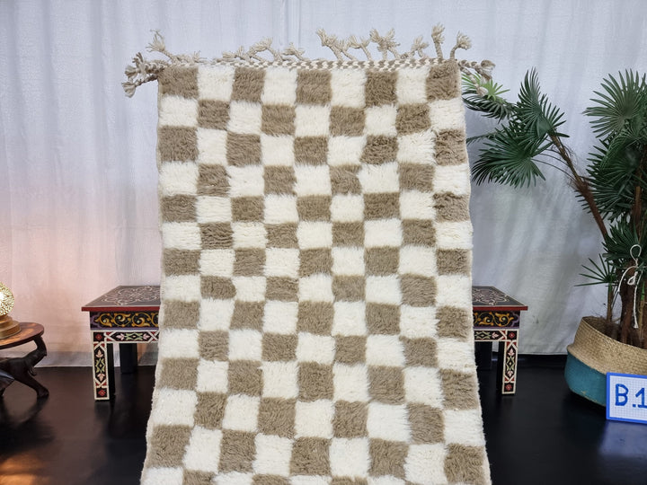 AMAZING BENIOURAIN RUG, Moroccan Handmade Rug , Beige Rug, Berber Wool Rug, Berber Rug, Checkered Rug, Berber Rug, Handwoven Area Rug