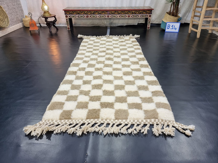 AMAZING BENIOURAIN RUG, Moroccan Handmade Rug , Beige Rug, Berber Wool Rug, Berber Rug, Checkered Rug, Berber Rug, Handwoven Area Rug