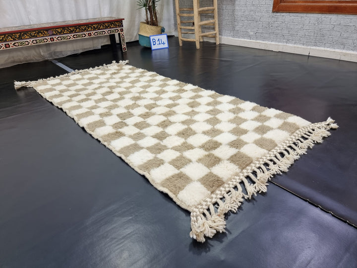 AMAZING BENIOURAIN RUG, Moroccan Handmade Rug , Beige Rug, Berber Wool Rug, Berber Rug, Checkered Rug, Berber Rug, Handwoven Area Rug