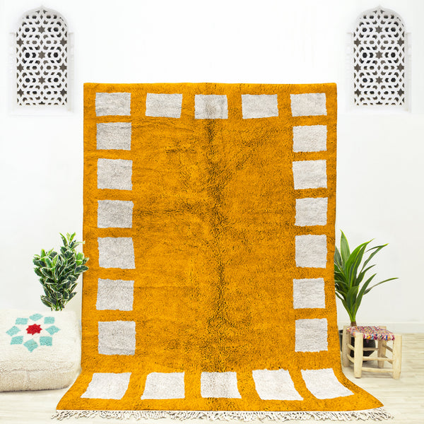 Custom Yellow Rug, Moroccan Shag Rug, Checkered Rug, Checkerboard Rug, Area Rug , Beni Ourain Rug, Boho Rug