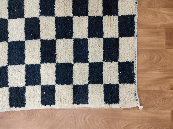   feet Moroccan Berber shaggy rug  Blue and white Wool Checkered rug , Handwoven checkered rug