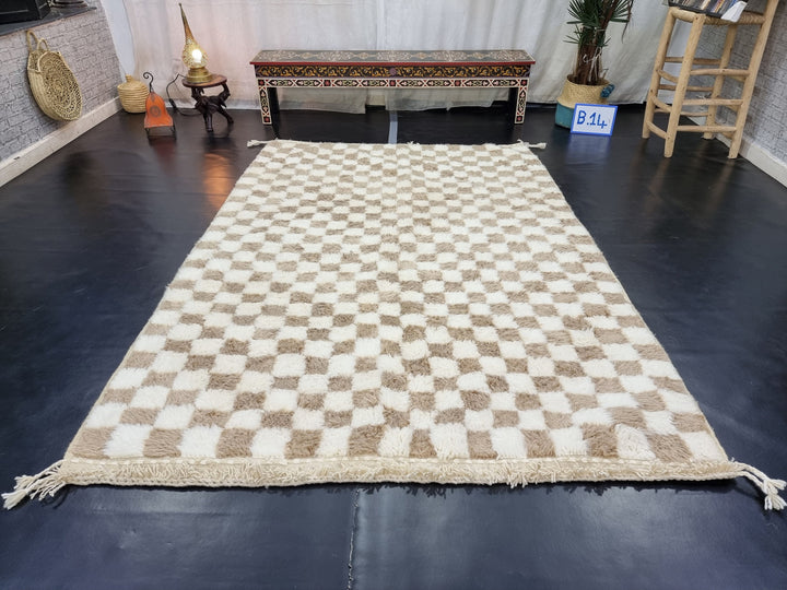 STUNNING BENIOURAIN RUG, Moroccan Handmade Rug , Beige Rug, Berber Wool Rug, Berber Rug, Checkered Rug, Berber Rug, Handwoven Area Rug