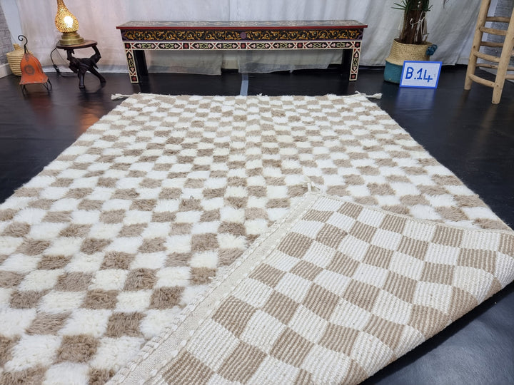 STUNNING BENIOURAIN RUG, Moroccan Handmade Rug , Beige Rug, Berber Wool Rug, Berber Rug, Checkered Rug, Berber Rug, Handwoven Area Rug