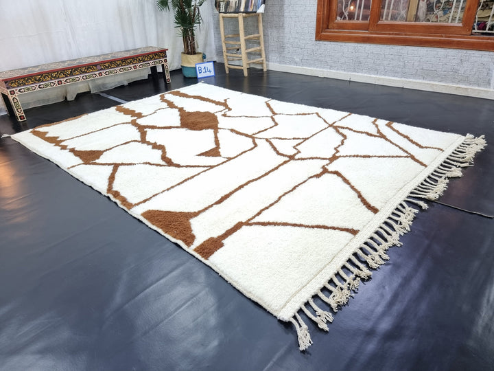 PRETTY BENIOURAIN RUG, Moroccan Handmade Rug , Brown Rug, Abstract Rug, Berber Rug, Brown Handmade Rug, Handwoven Wool Rug, Area Wool Rug