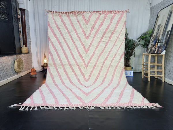 UNIQUE BENIOURAIN RUG, Moroccan Rug , Pink And White Rug, Berber Wool Rug, Berber Rug, Striped Rug, Berber Rug, Handwoven Rug, Area Rug